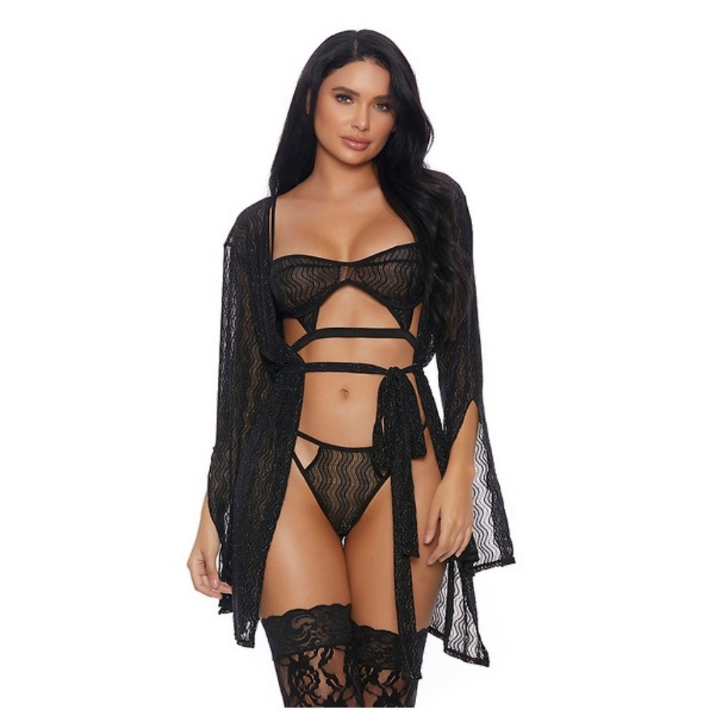 Black Sheer Shimmery Robe #1370